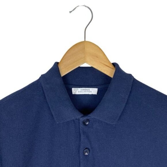 VERSACE Collection Mens Navy Blue Short Sleeve Pique Polo Shirt US S - Picture 5 of 9